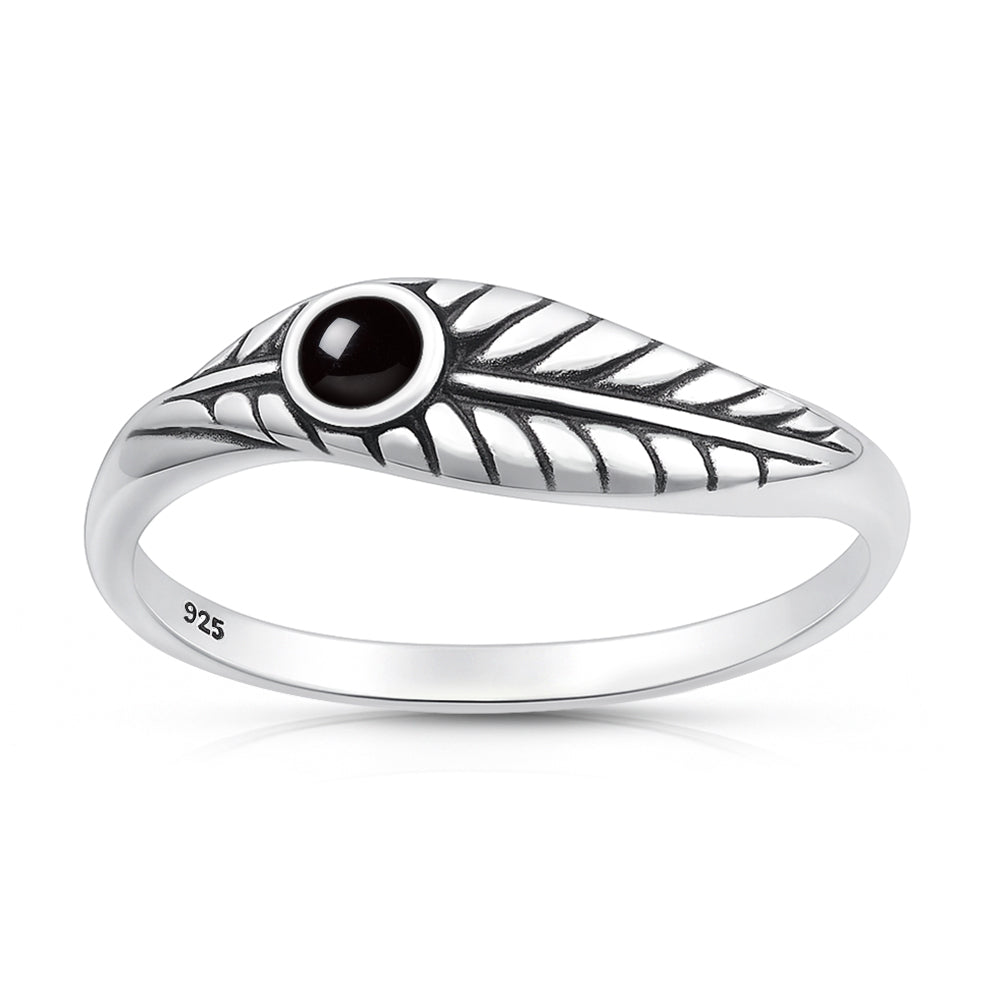 Silver Stone Ring - Leaf
