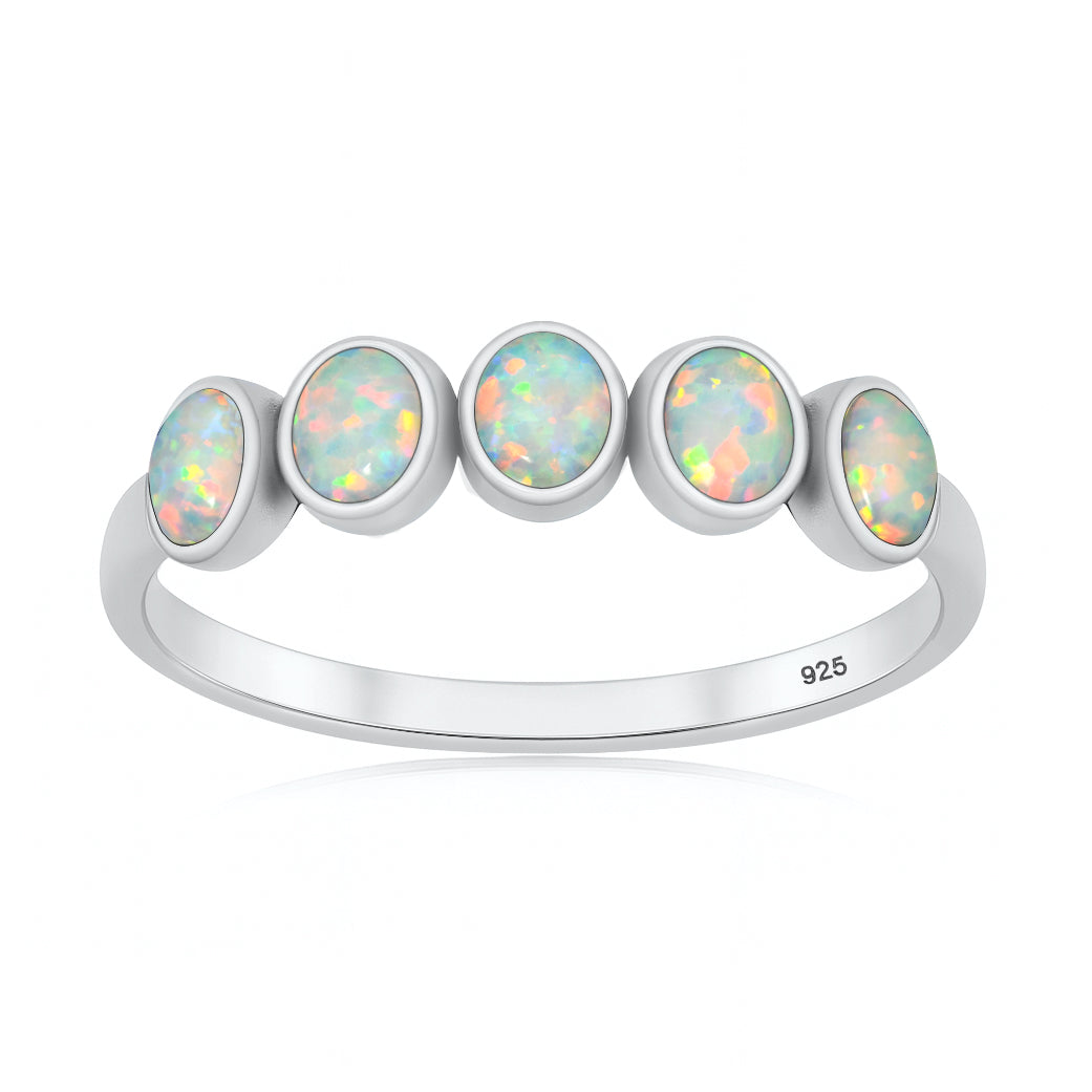 Silver Lab Opal Ring - Five Stone