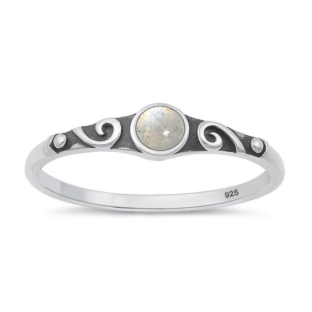 Silver Stone Ring - Vintage Swirl