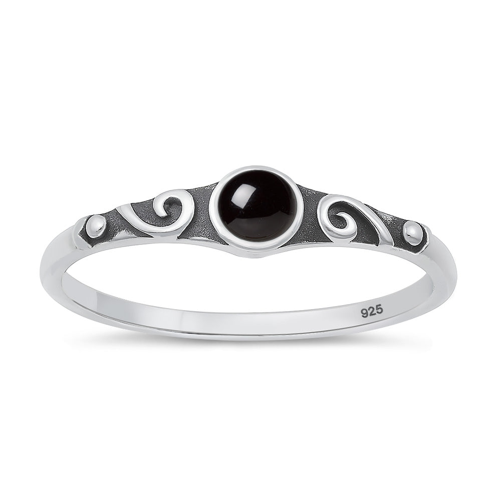 Silver Stone Ring - Vintage Swirl