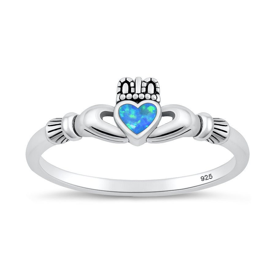 Silver Lab Opal Ring - Claddagh