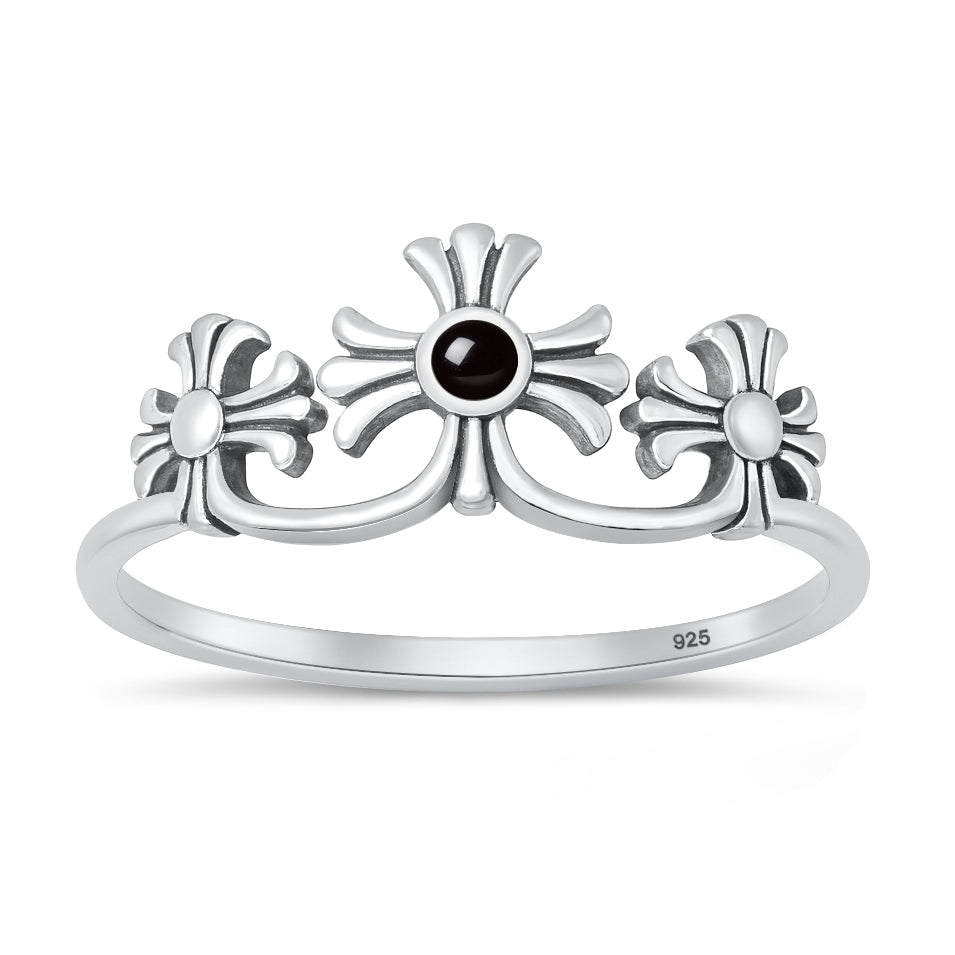 Silver Stone Ring - Crosses