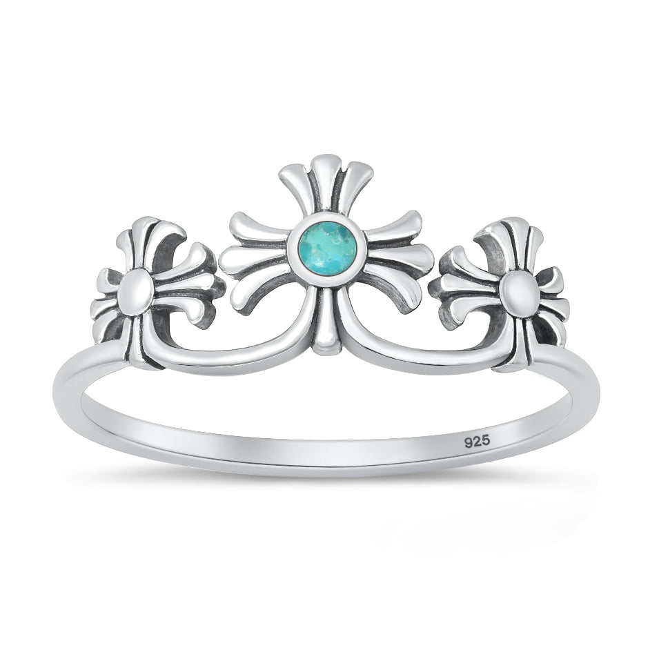 Silver Stone Ring - Crosses