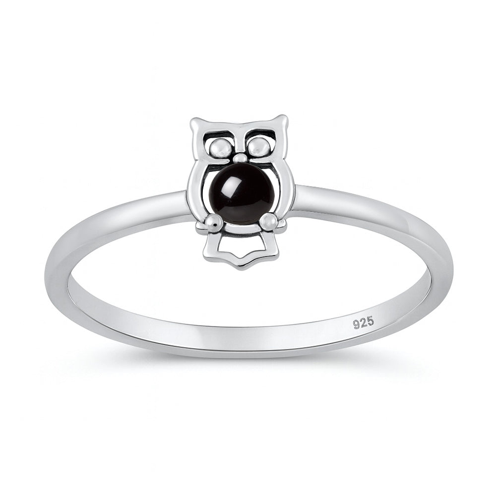 Silver Stone Ring - Owl