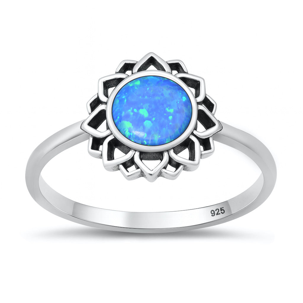 Silver Lab Opal Ring - Mandala
