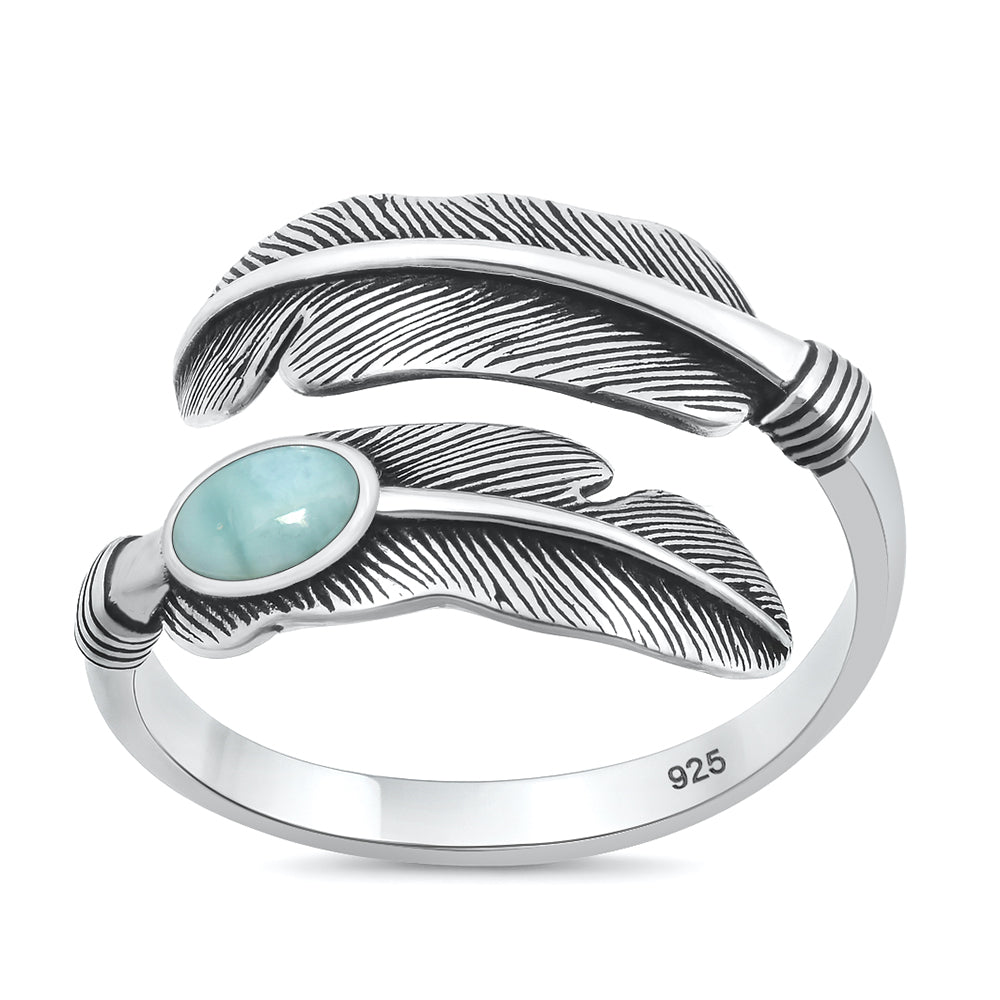 Silver Stone Ring - Feather