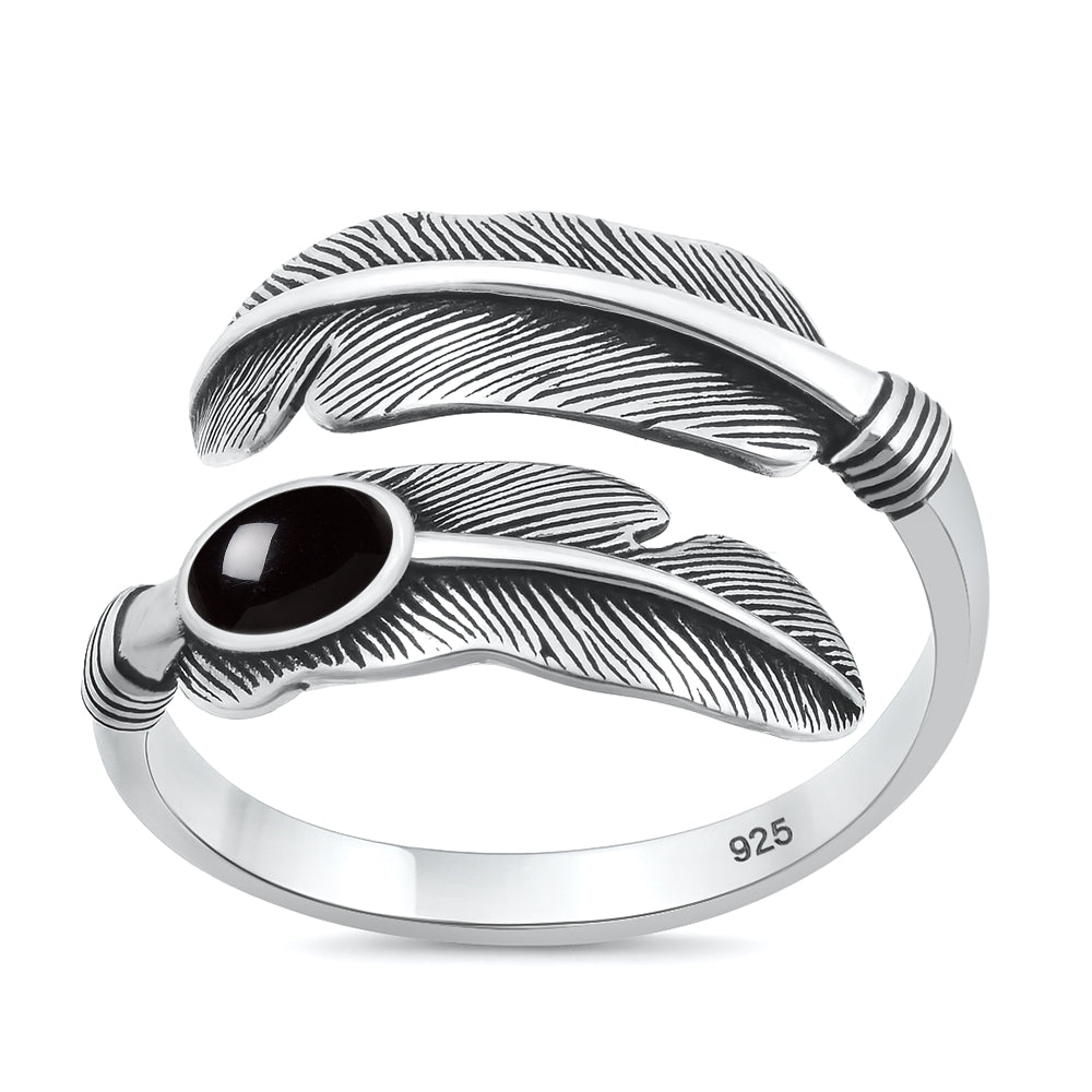 Silver Stone Ring - Feather