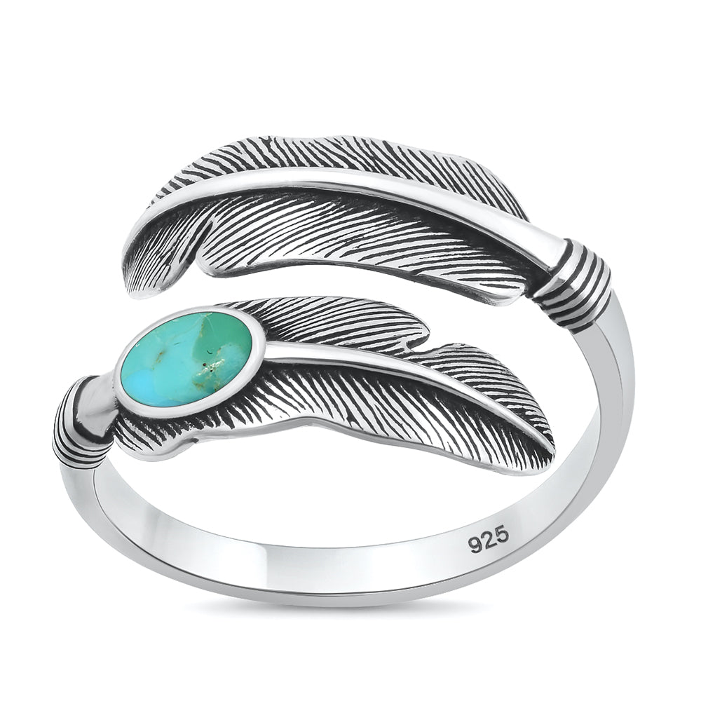 Silver Stone Ring - Feather
