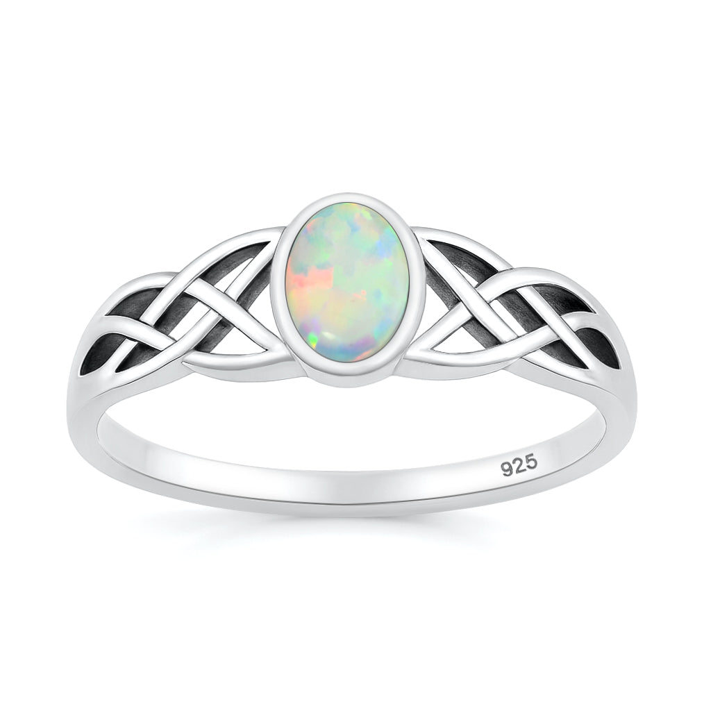 Silver Lab Opal Ring - Celtic