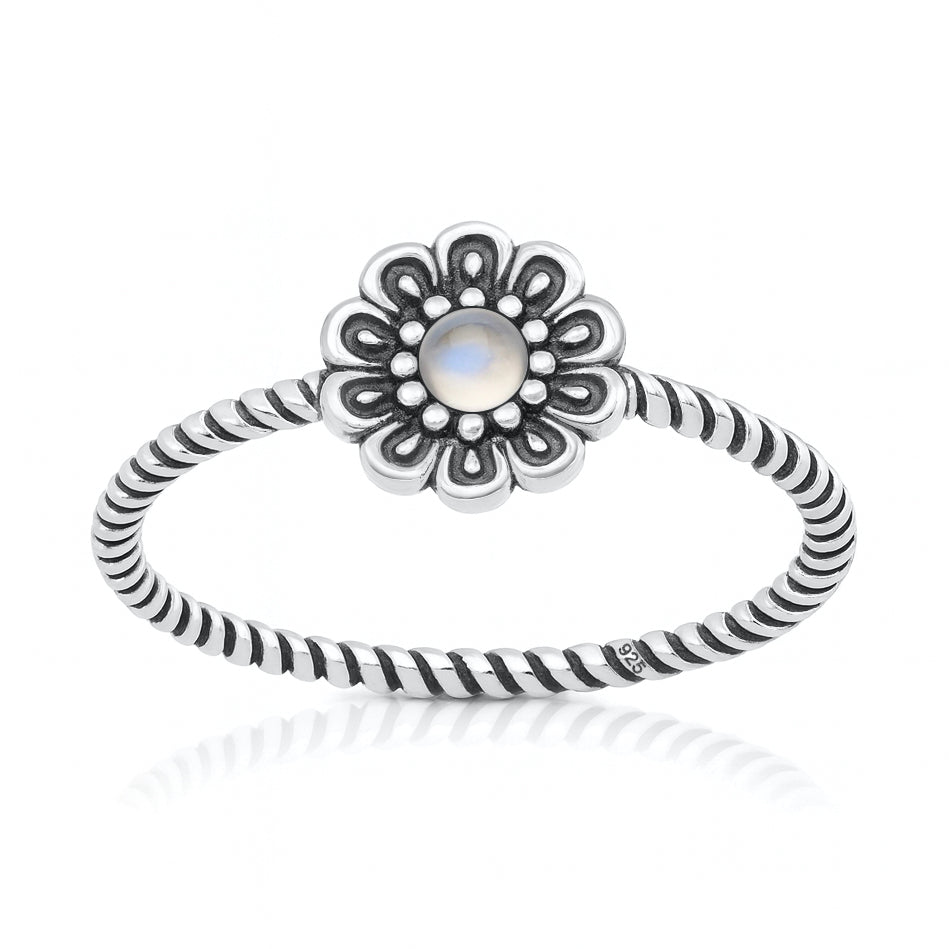 Silver Stone Ring - Flower