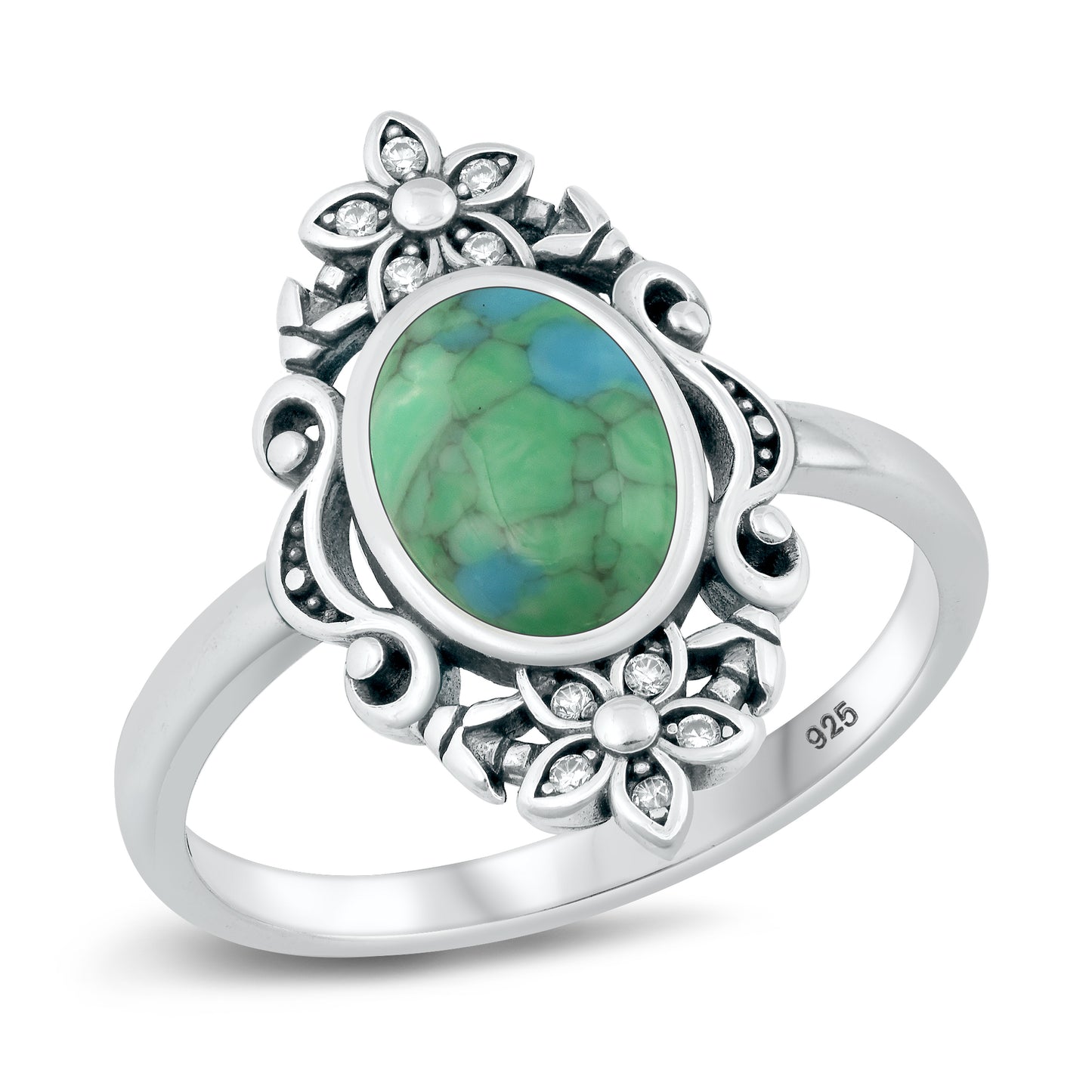Silver Stone Ring - Flowers