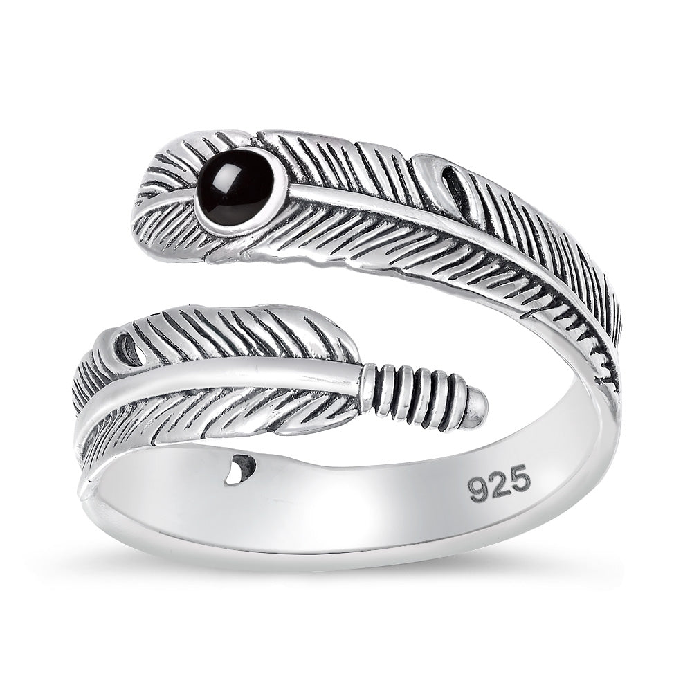 Silver Stone Ring - Feather