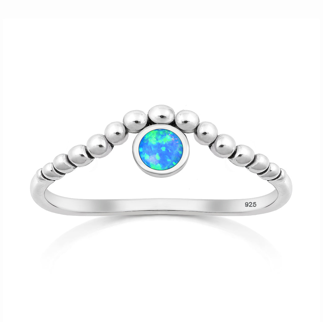 Silver Lab Opal Ring - Bead Design