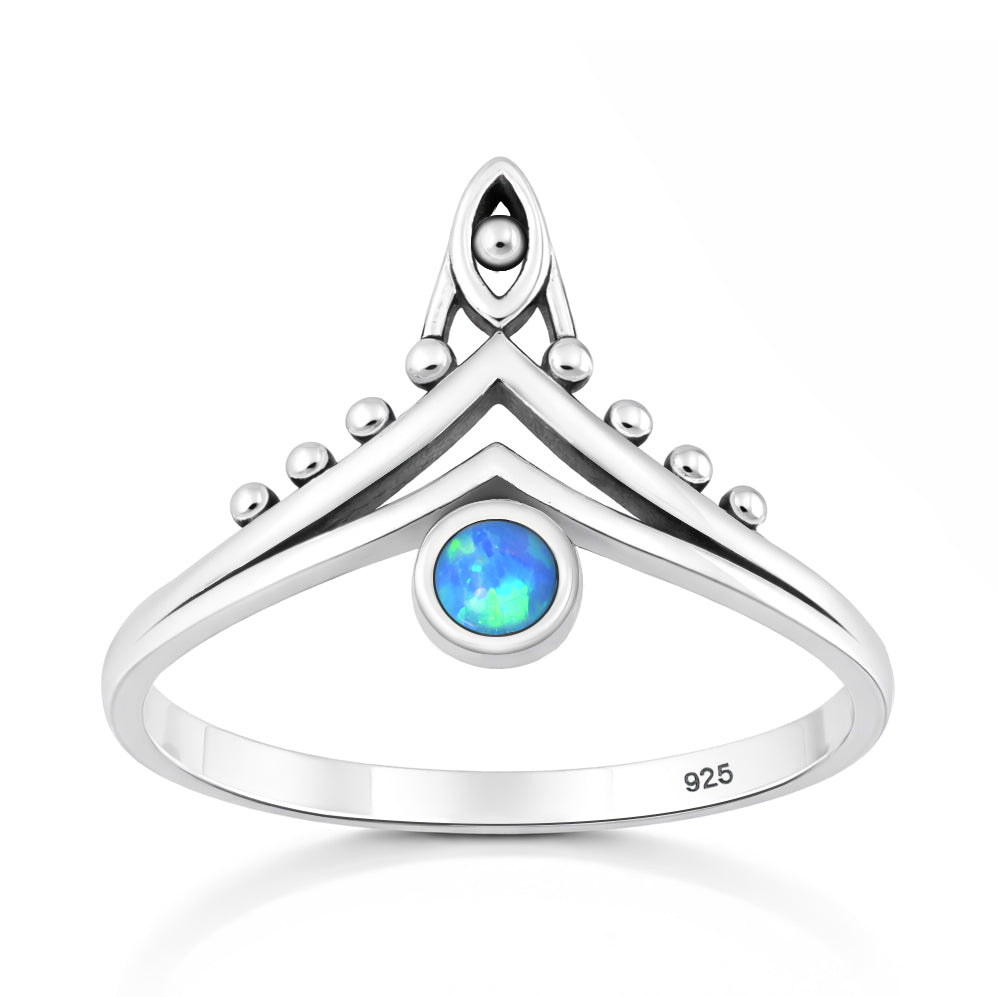 Silver Lab Opal Ring - V Shape