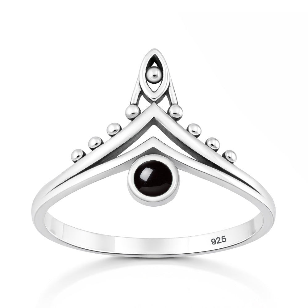 Silver Stone Ring - V Shape