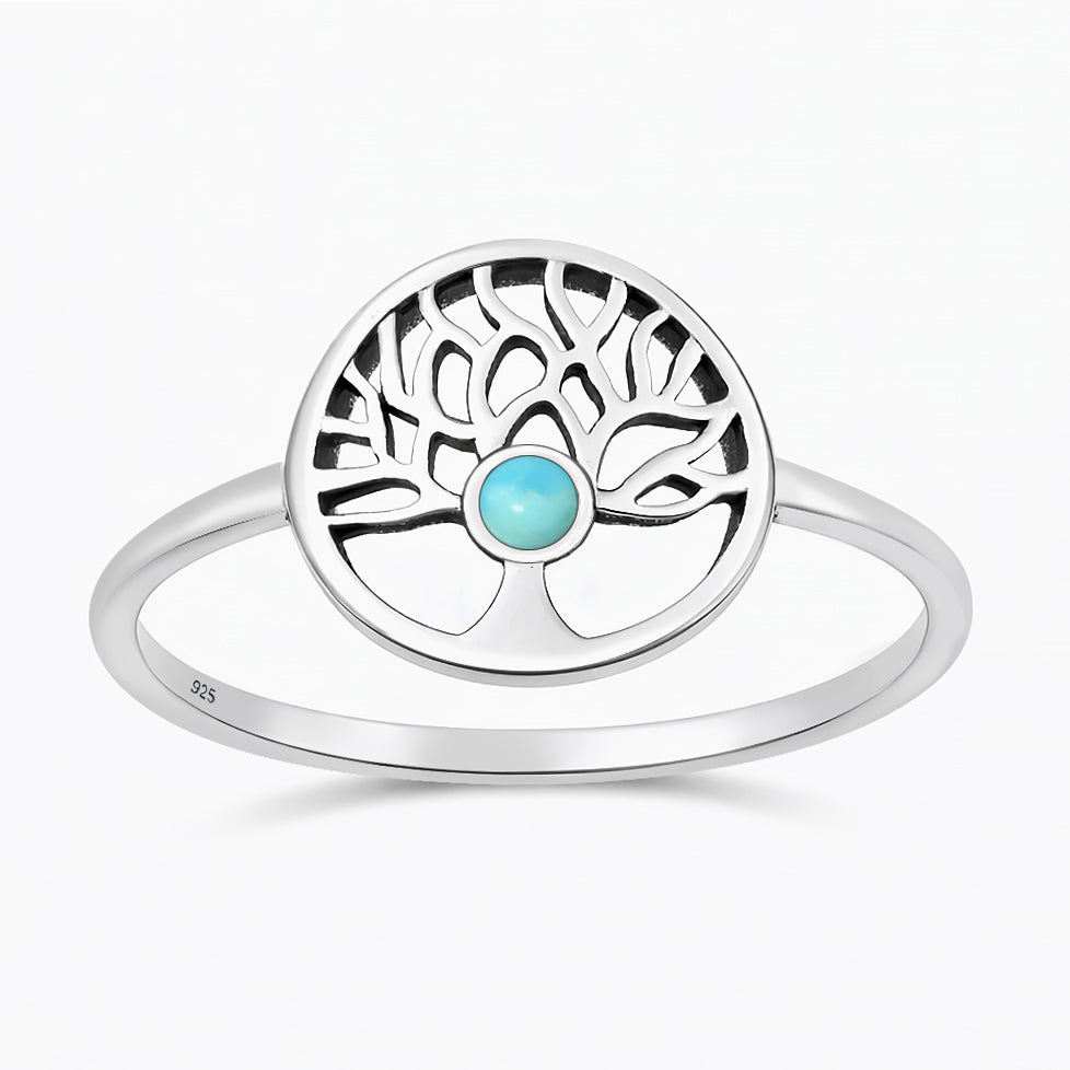 RS131935-TQ Sterling Silver Turquoise Tree of Life Ring Round Nature ...