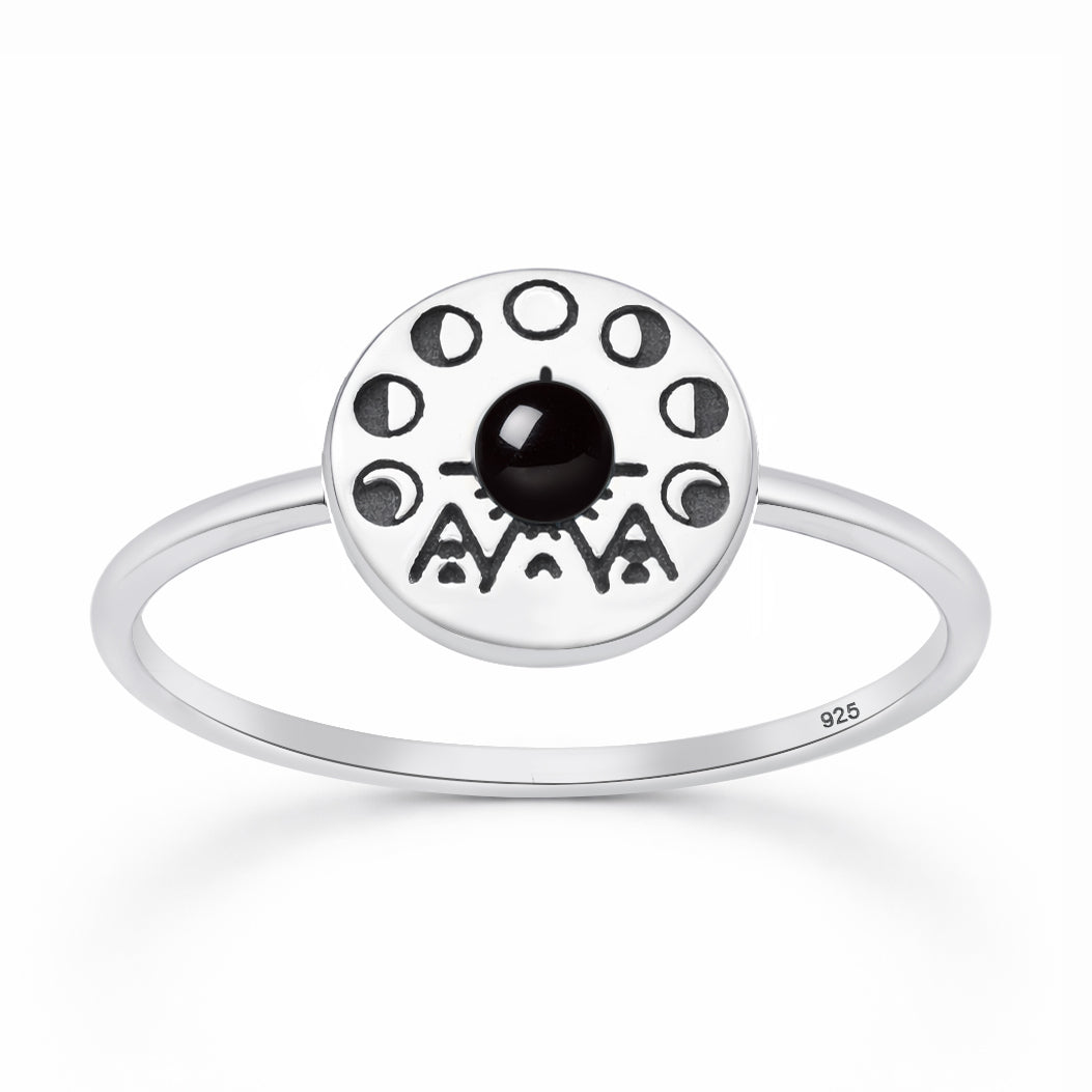 Silver Stone Ring - Tribal Moon Phase