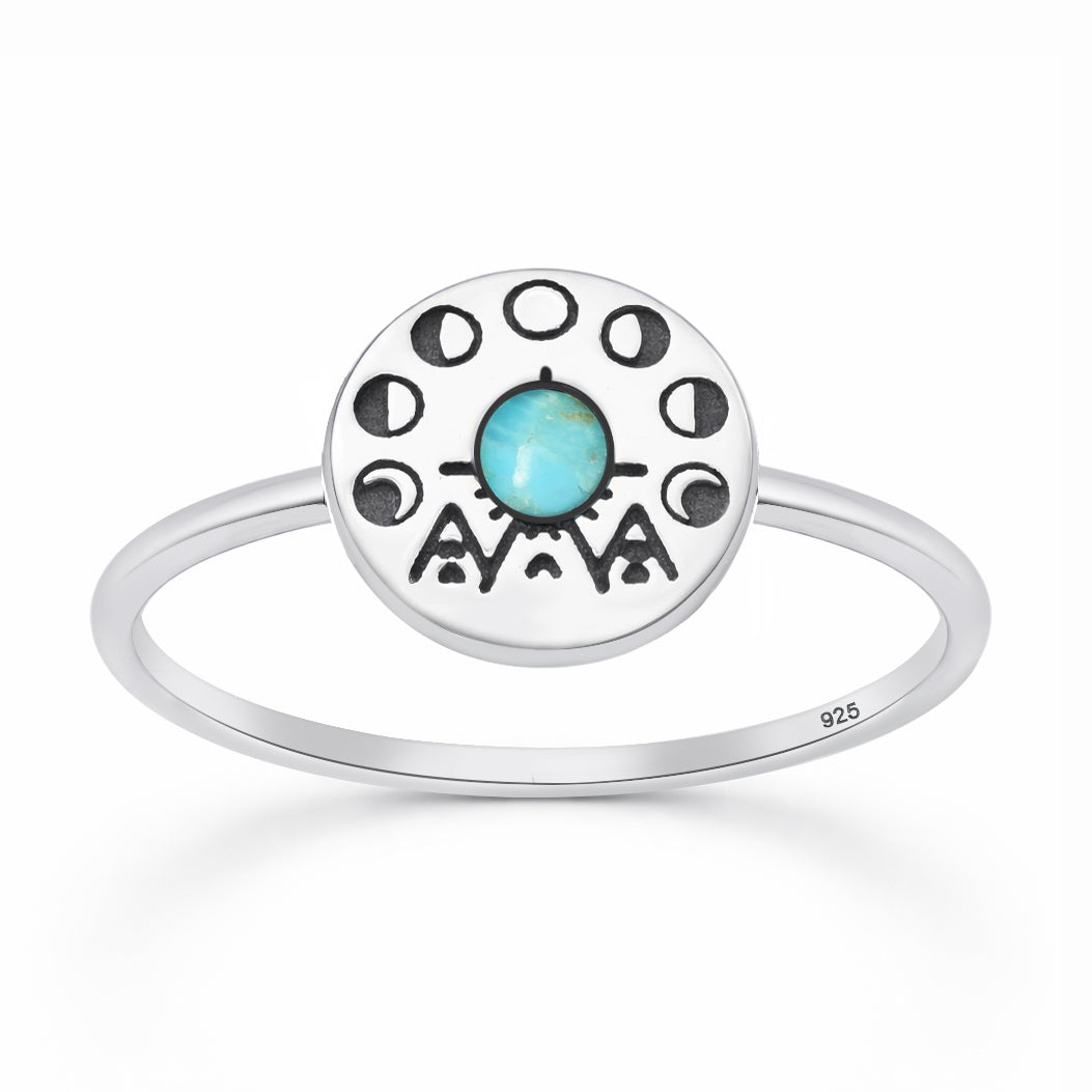 Silver Stone Ring - Tribal Moon Phase