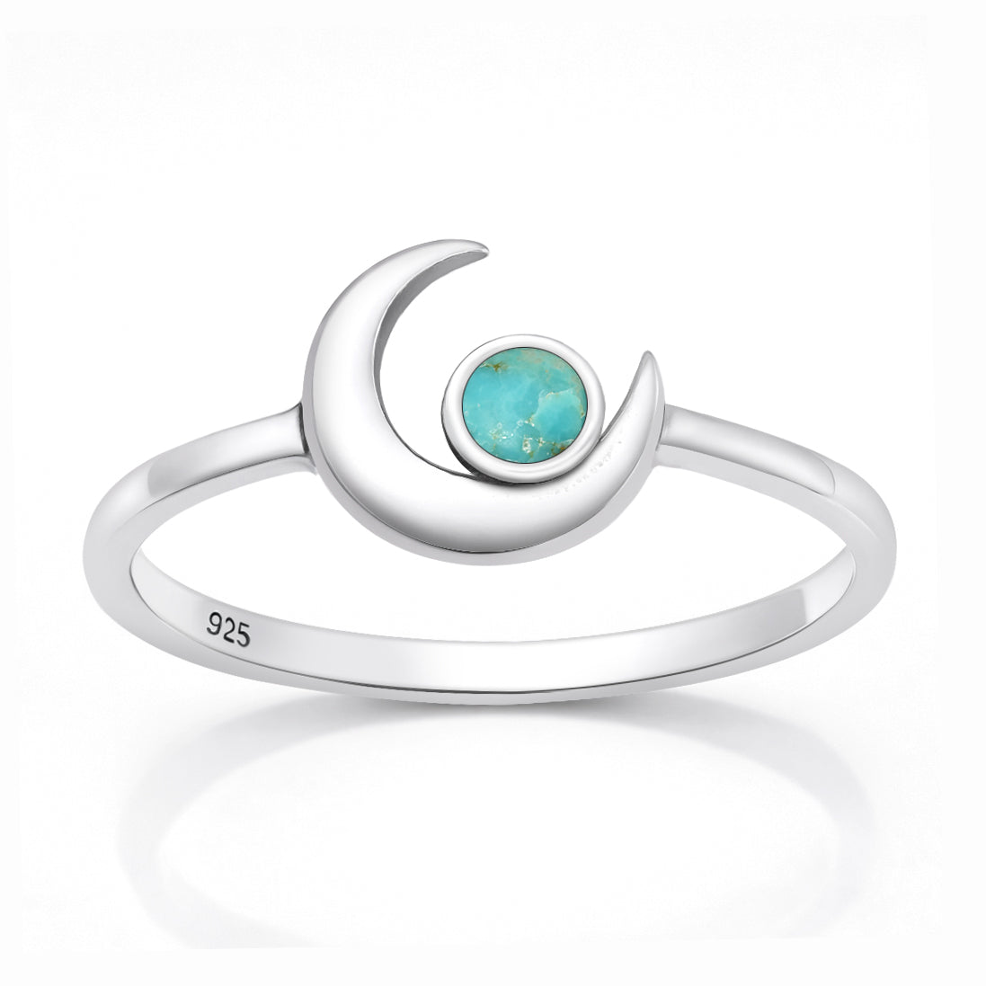 Silver Stone Ring - Crescent Moon