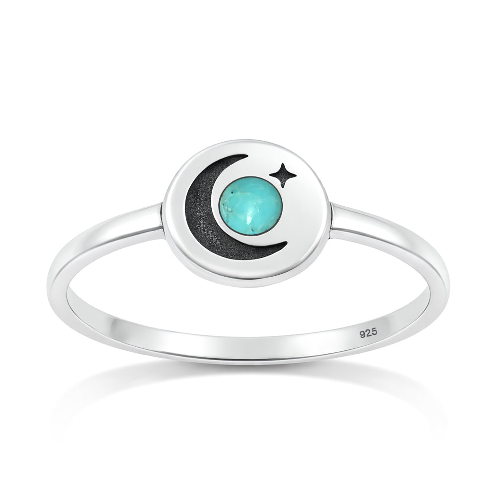 Silver Stone Ring - Moon & Star