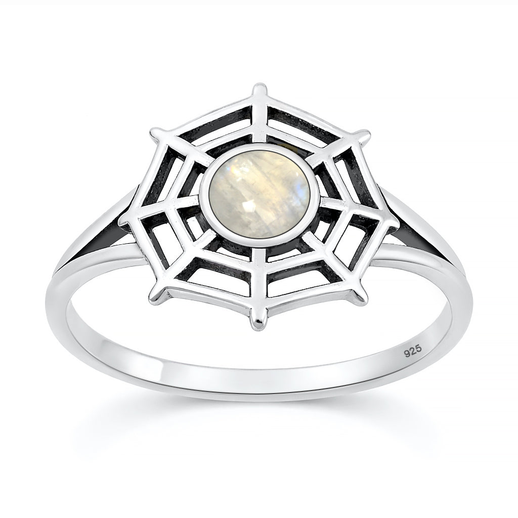 Silver Stone Ring - Spiderweb