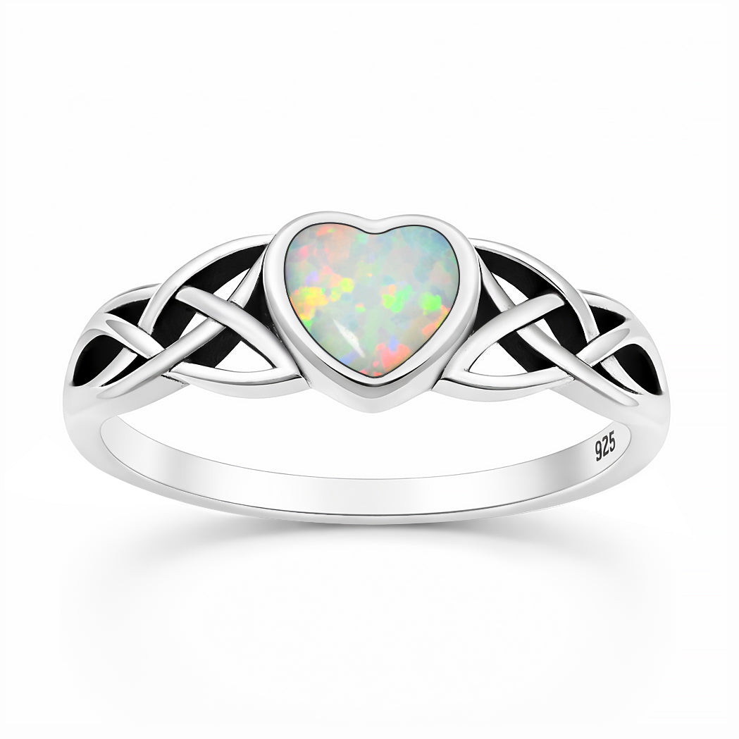 Silver Lab Opal Ring - Celtic Heart