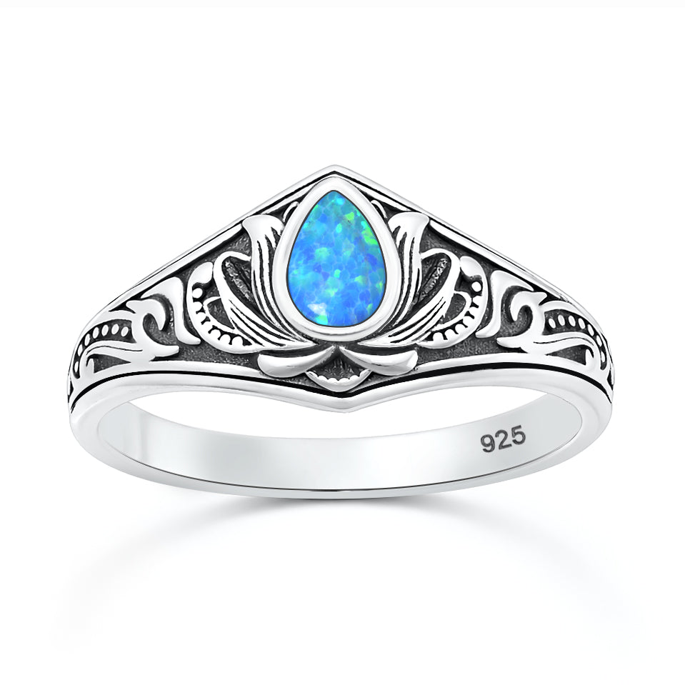Silver Lab Opal Ring - Lotus