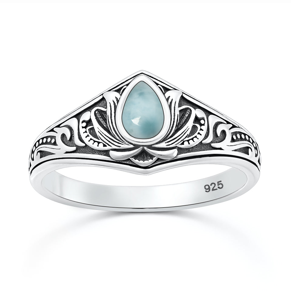 Silver Stone Ring - Lotus