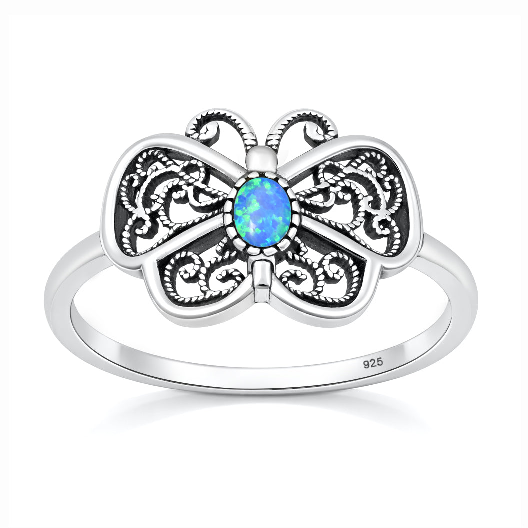 Silver Lab Opal Ring - Butterfly