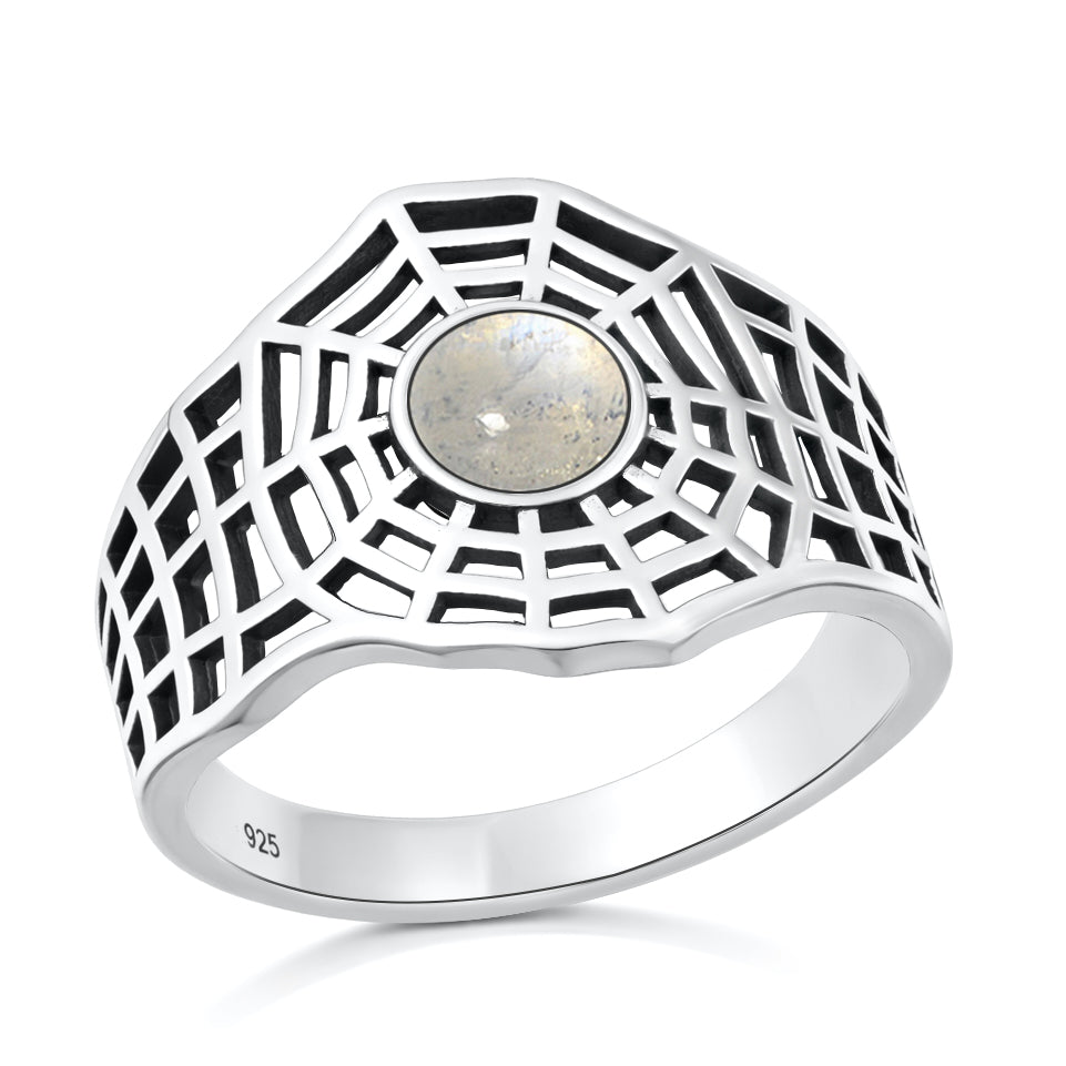 Silver Stone Ring - Spiderweb