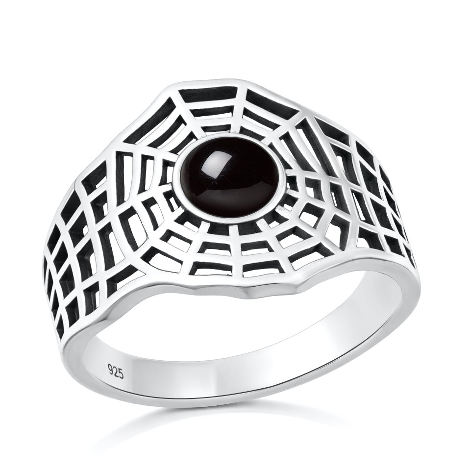 Silver Stone Ring - Spiderweb
