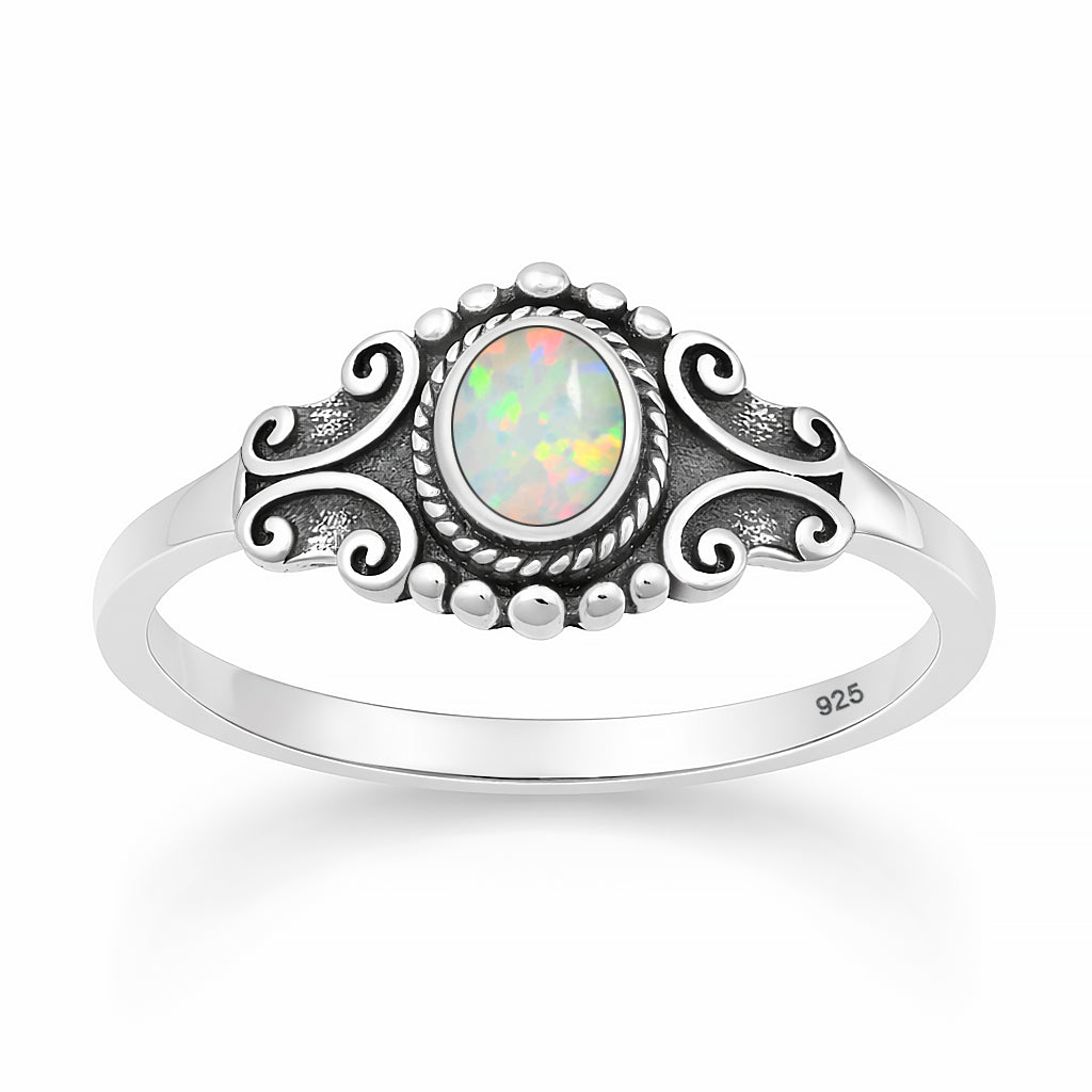 Silver Lab Opal Ring - Scroll