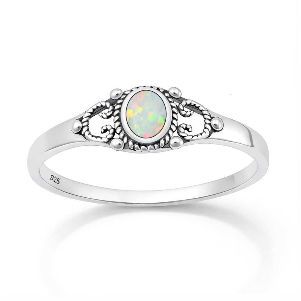 Silver Lab Opal Ring - Filigree