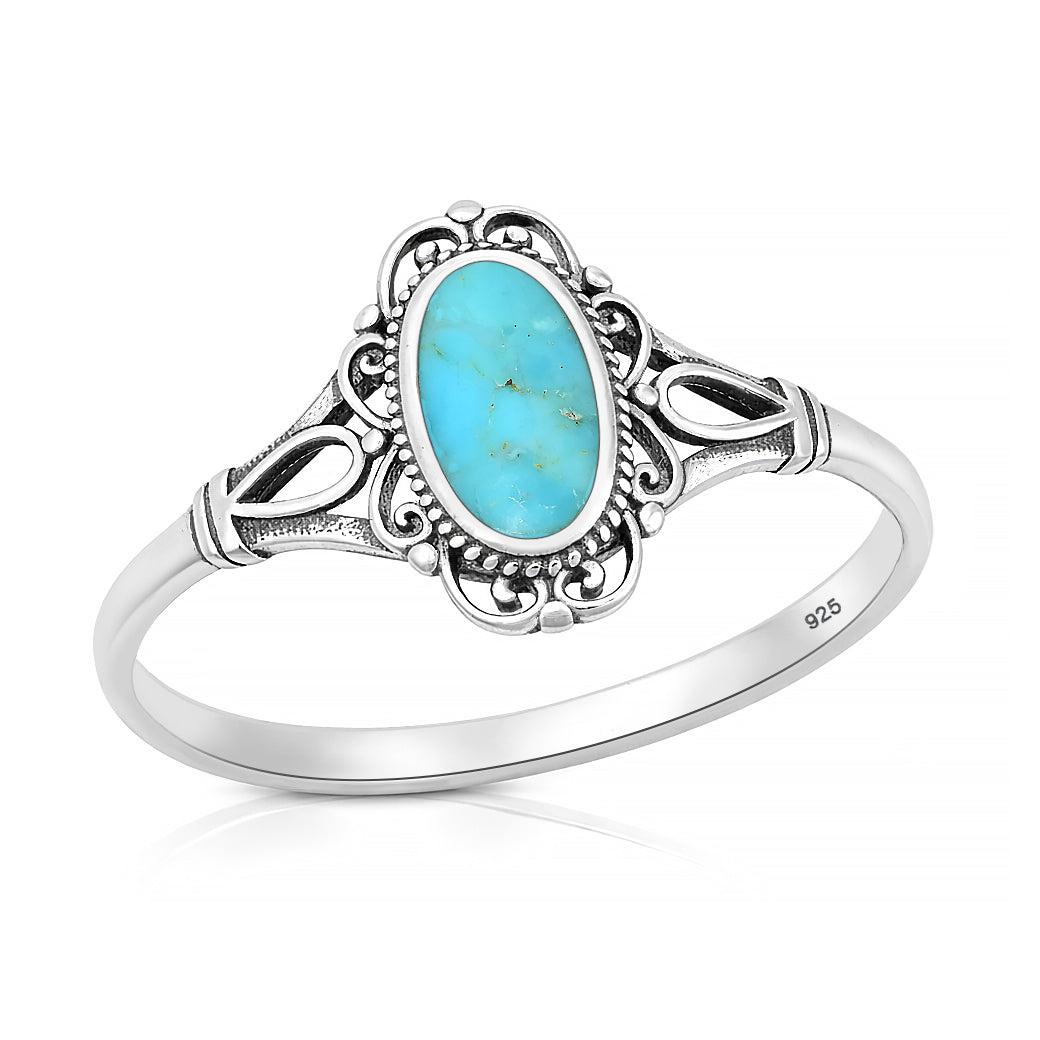 Silver Stone Ring - Vintage Style Filigree