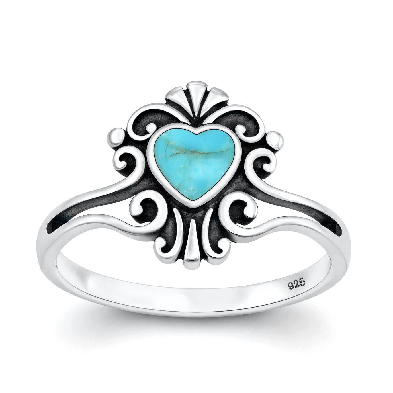 Silver Stone Ring - Heart Filigree