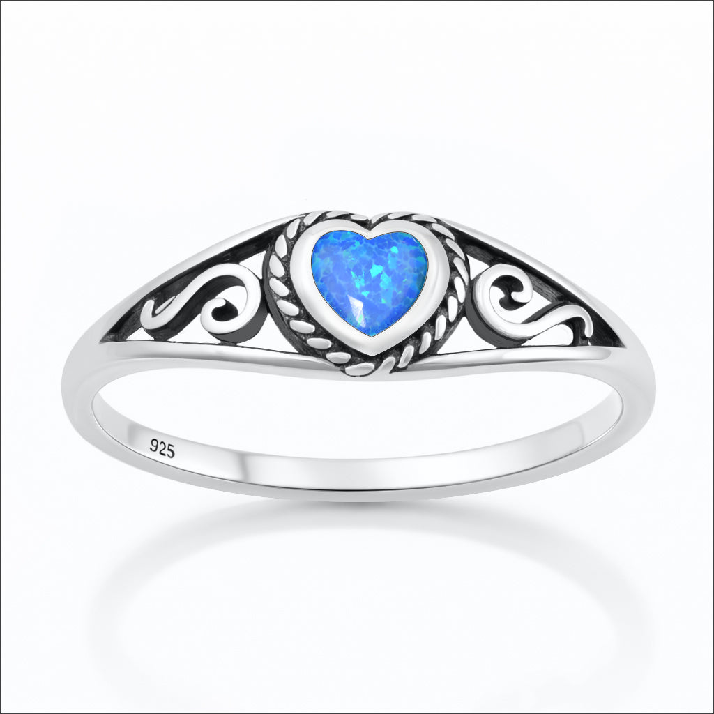 Silver Lab Opal Ring - Heart