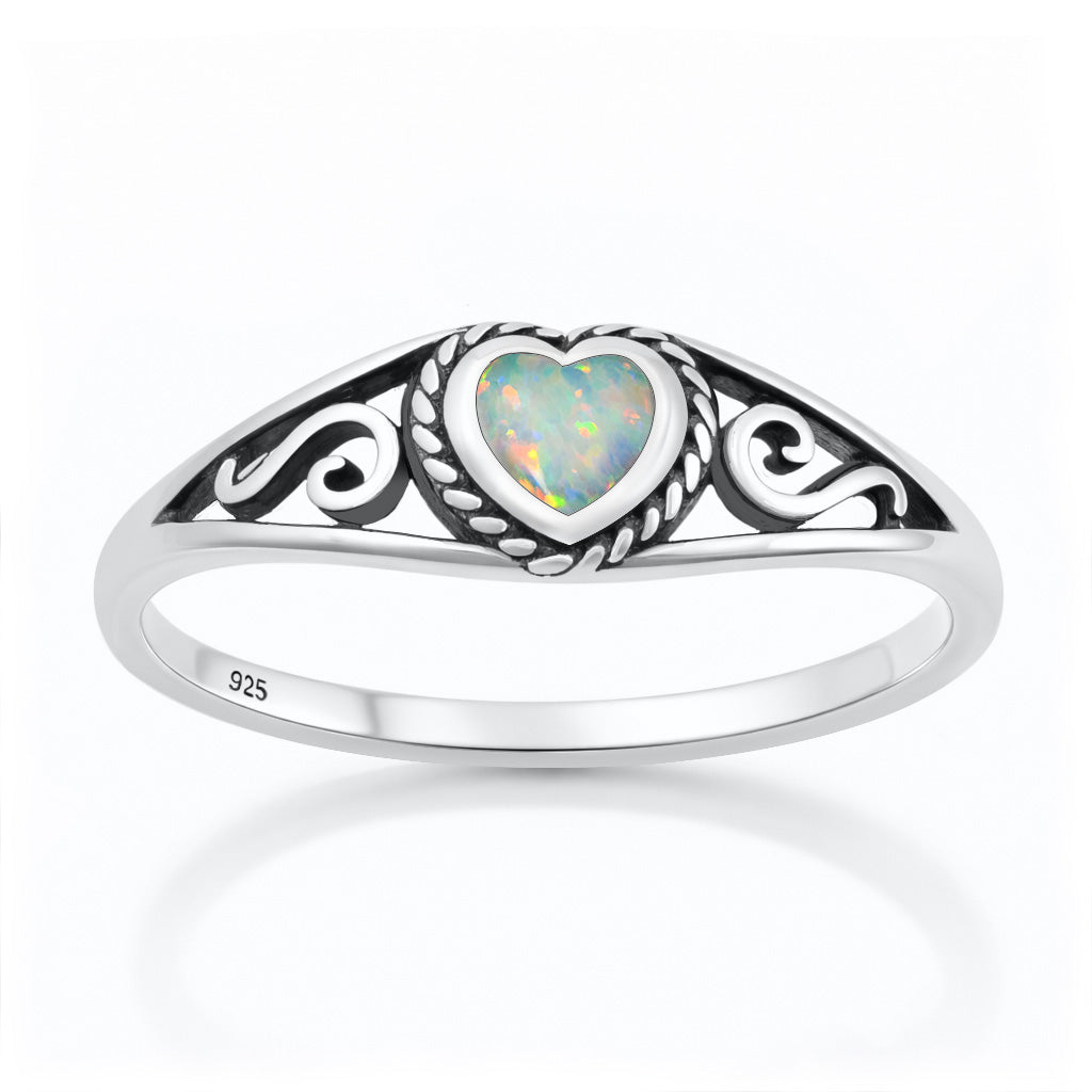 Silver Lab Opal Ring - Heart
