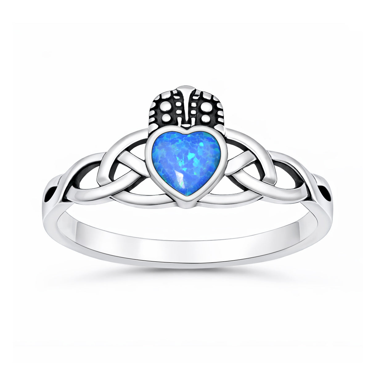 Silver Lab Opal Ring - Claddagh