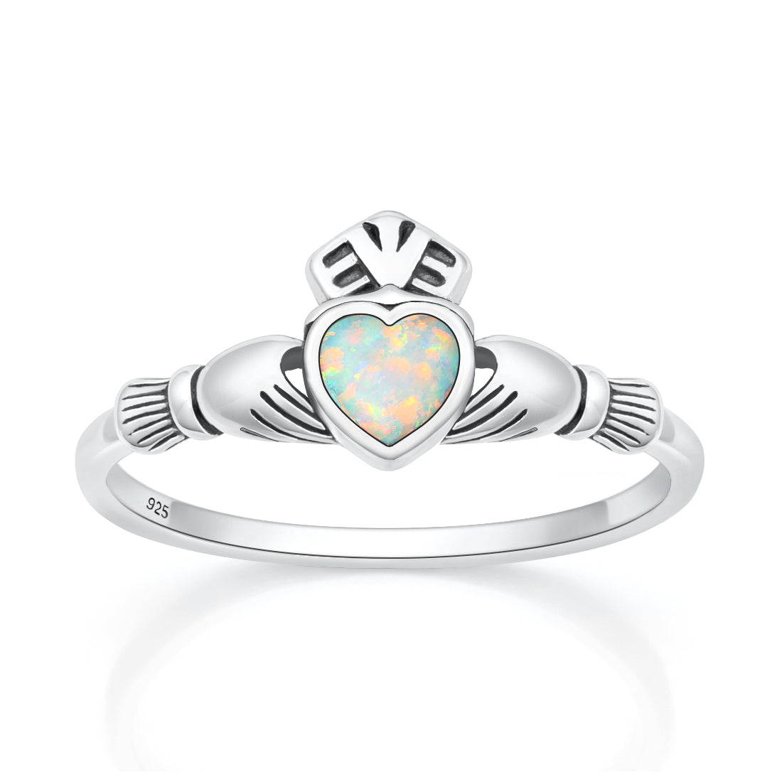 Silver Lab Opal Ring - Claddagh