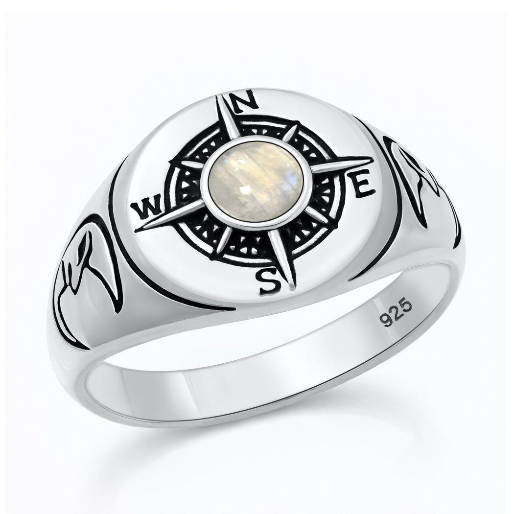 Silver Stone Ring - Compass