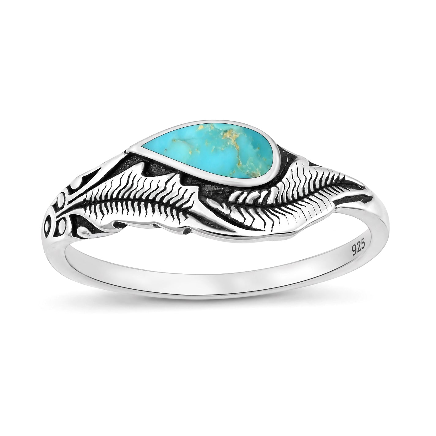 Silver Stone Ring - Feathers