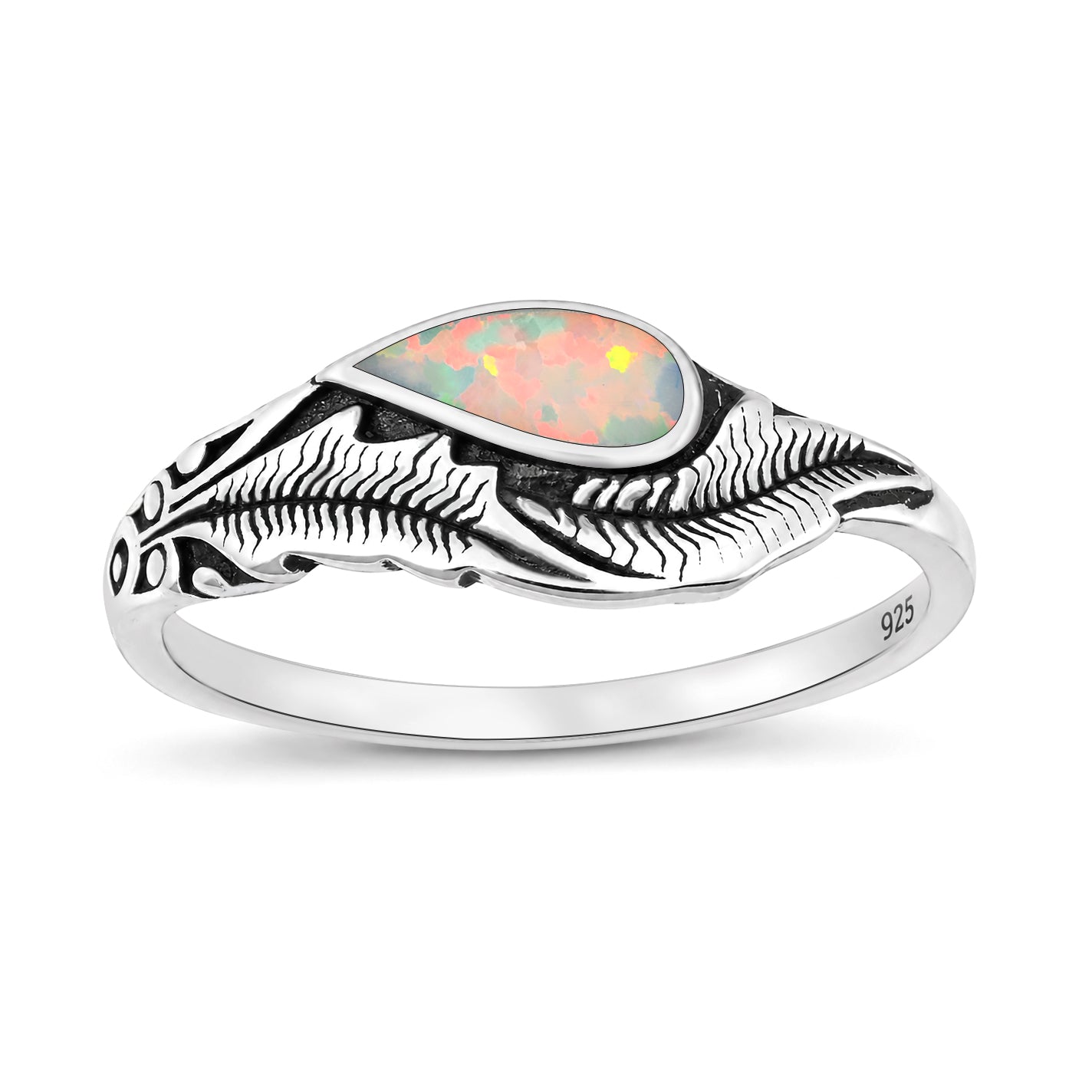 Silver Lab Opal Ring - Feathers