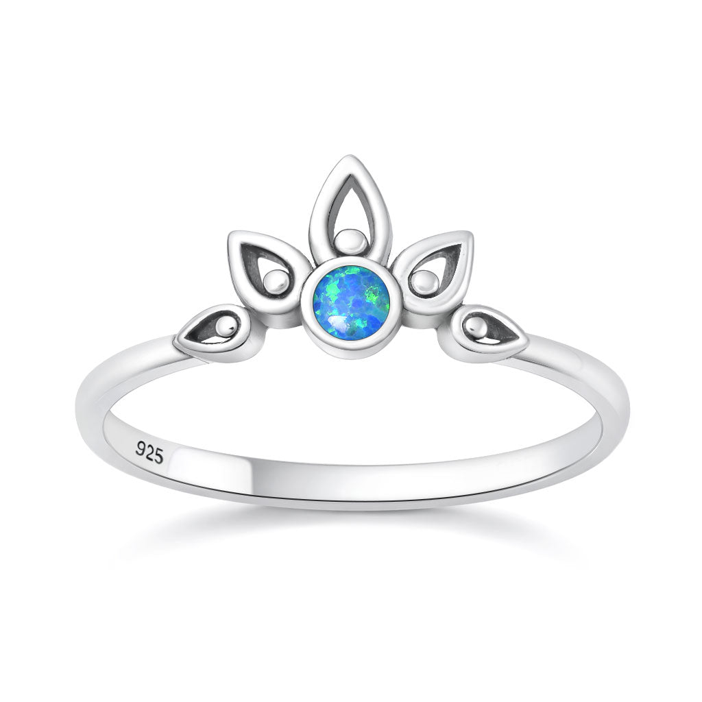 Silver Lab Opal Ring - Lotus Crown