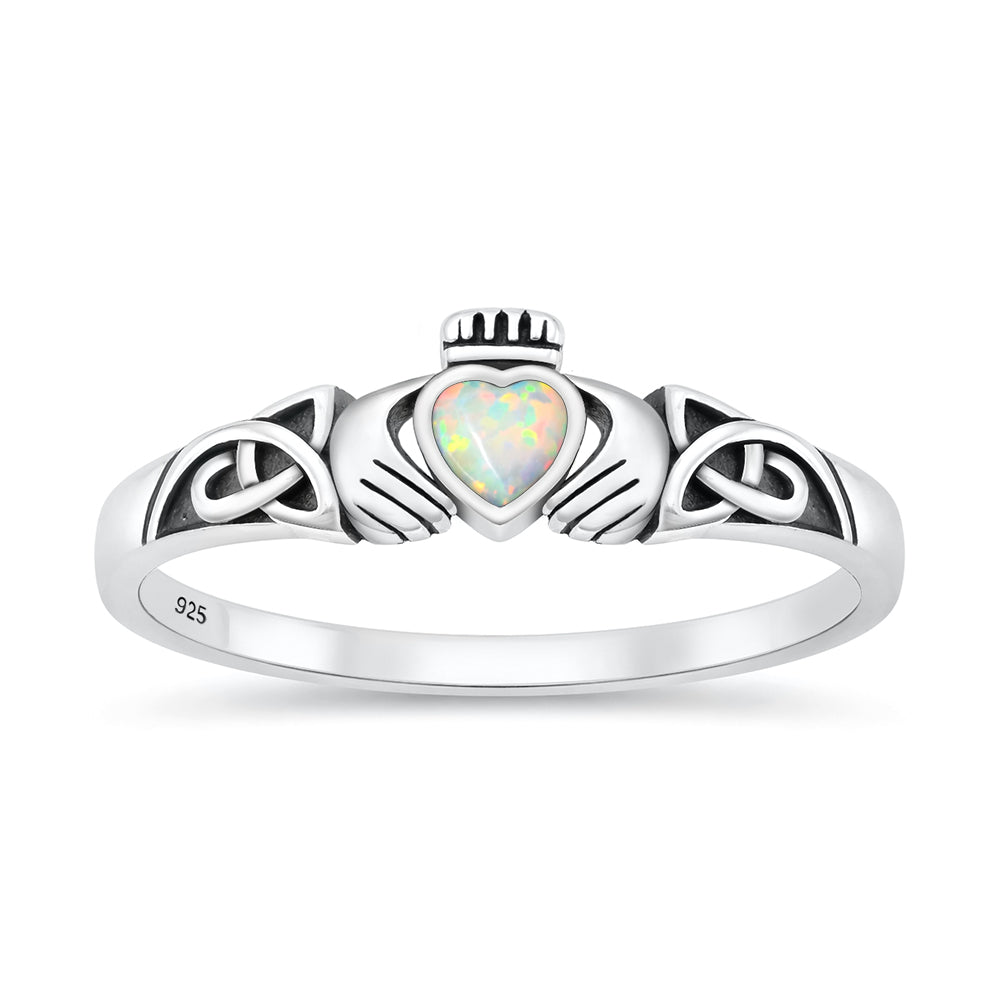 Silver Lab Opal Ring - Claddagh