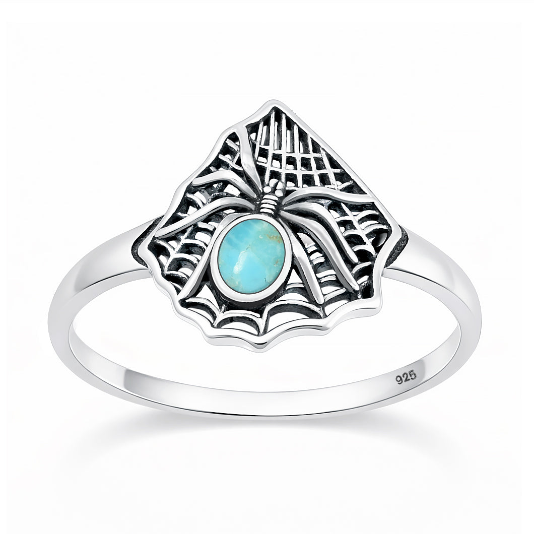 Silver Stone Ring - Spider & Web