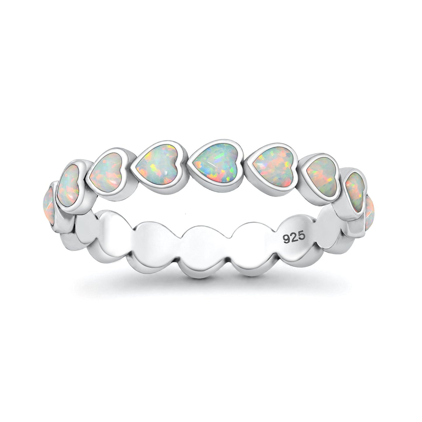 Silver Lab Opal Ring - Hearts