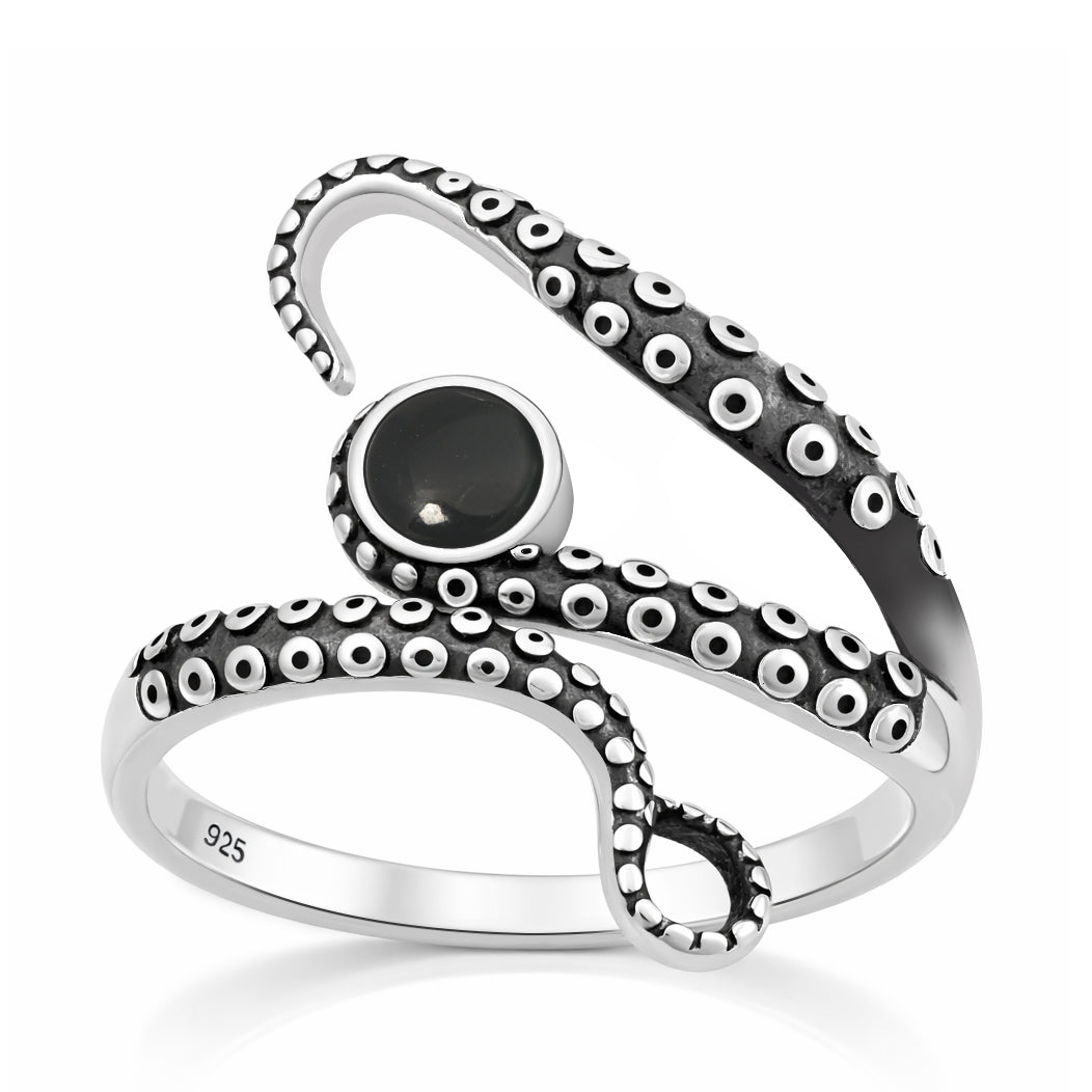 Silver Stone Ring - Tentacles