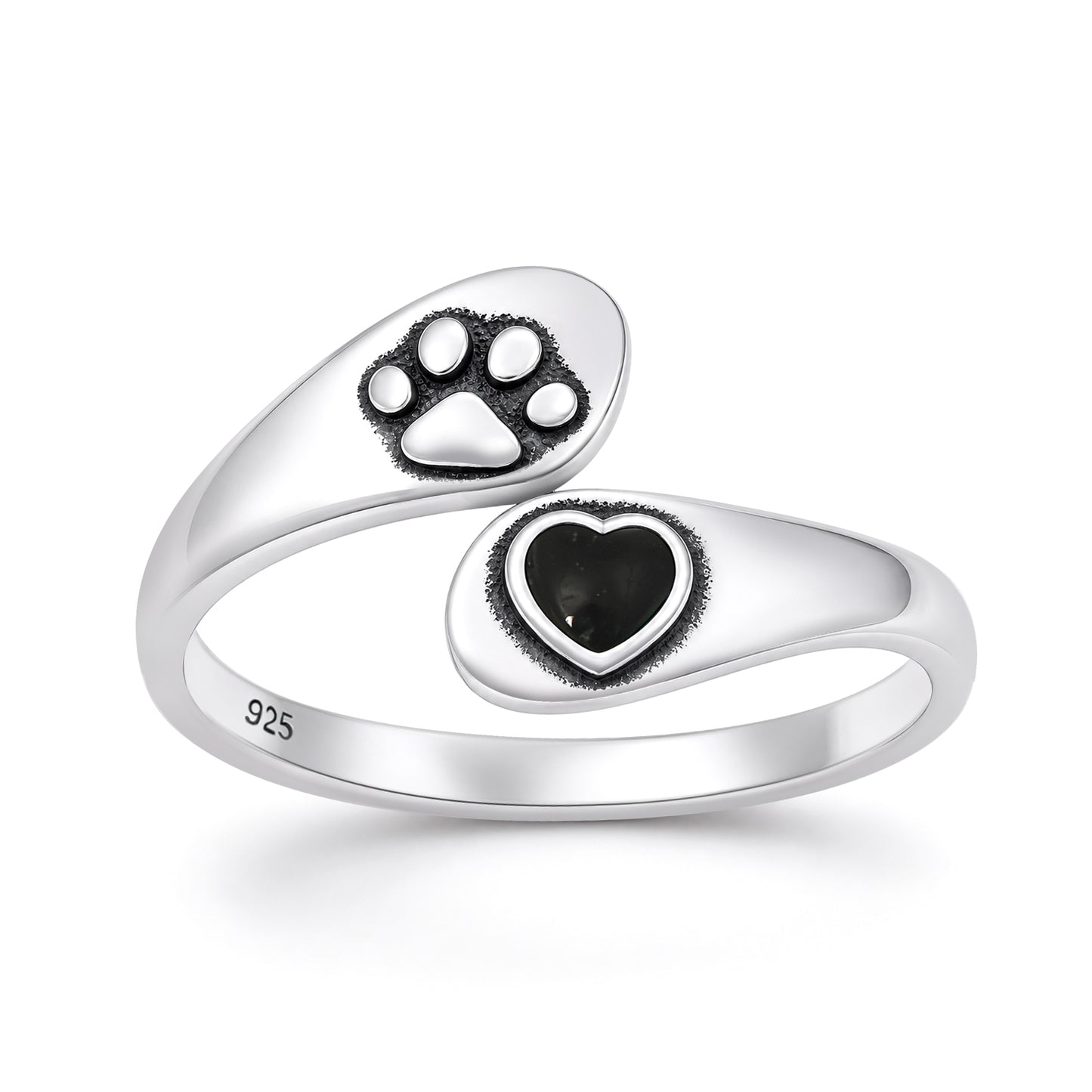 Silver Stone Ring - Paw Print & Heart