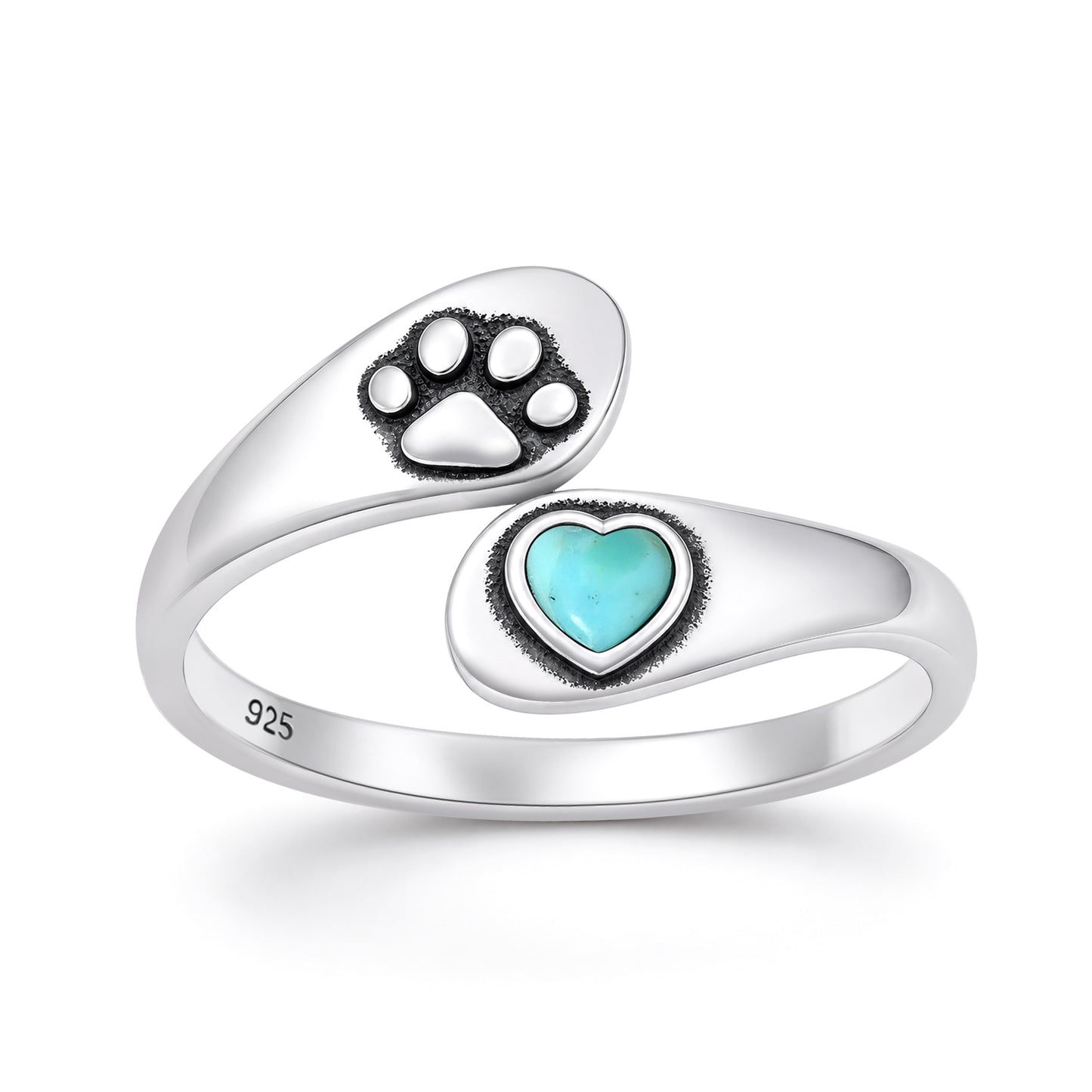 Silver Stone Ring - Paw Print & Heart