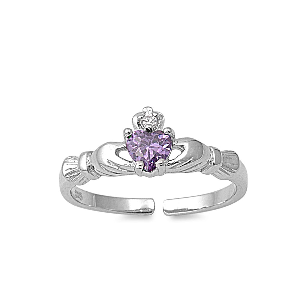 Silver CZ Toe Ring - Claddagh